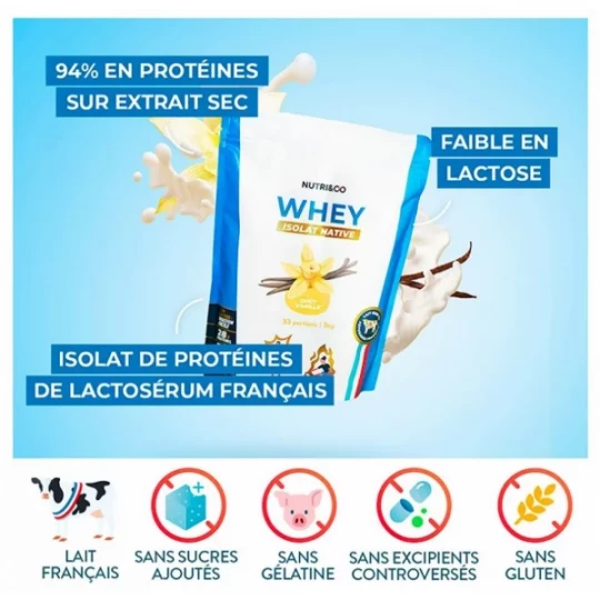 NutriCo Whey Isolat Native 1 kg - Goût : Vanille - image 3