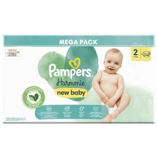 Pampers New Baby Harmonie Couches Taille 2 (4-8 kg) x 104