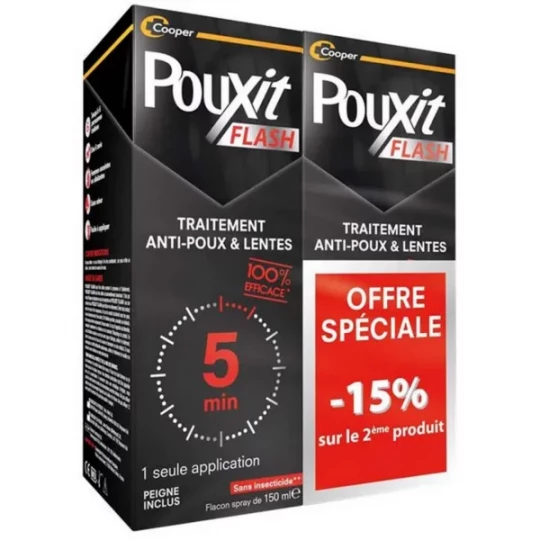 Pouxit Flash Anti-Poux et Lentes Spray Lot de 2 x 150 ml Offre Spéciale