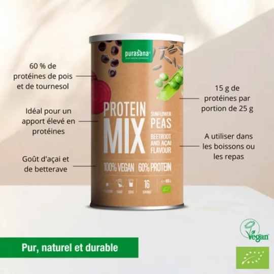 Purasana Mix de Protéines Végétales Bio 400 g - Arôme : Cacao - image 2