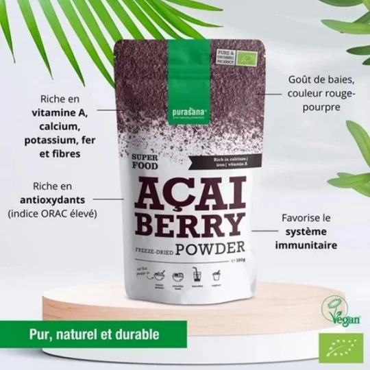Purasana Poudre de Baie d'Açaï Bio 100 g - image 2