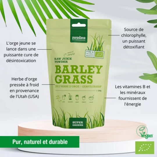 Purasana Poudre de Jus d'Herbe d'Orge Bio 200 g - image 2