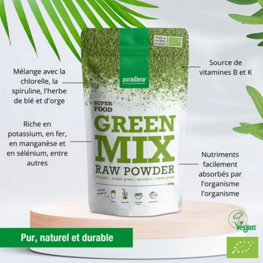 Purasana Poudre Green Mix Bio 200 g - image 2