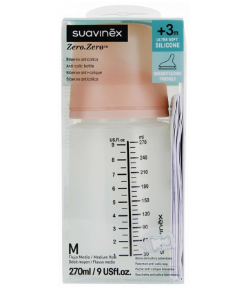 Suavinex Zero.Zero Biberon Anti-Colique Débit Moyen 3 Mois et + 270 ml