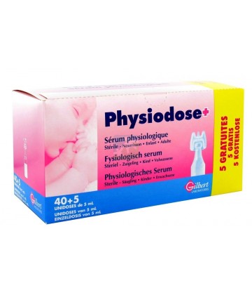 Gilbert Physiodose Sérum Physiologique, 40 doses 5 ml + 5 GRATUITES