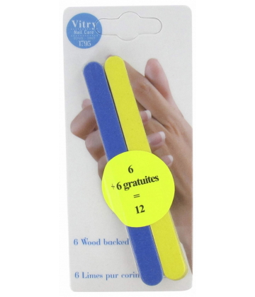 Vitry 12 Limes à Ongles sur Bois 12 cm - Couleur : Bleu et Jaune