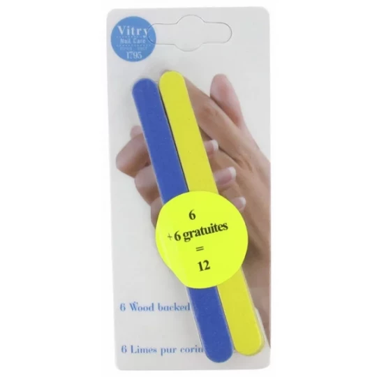 Vitry 12 Limes à Ongles sur Bois 12 cm - Couleur : Bleu et Jaune