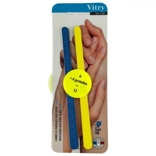 Vitry 12 Limes à Ongles sur Bois 17 cm - Couleur : Bleu et Jaune