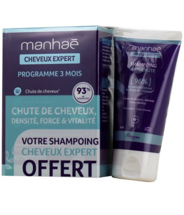 Manhaé Cheveux Expert Gélules x 120 + Cheveux Expert Shampoing Anti-Chute 50 ml Offert