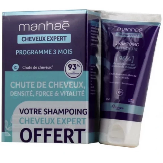 Manhaé Cheveux Expert Gélules x 120 + Cheveux Expert Shampoing Anti-Chute 50 ml Offert