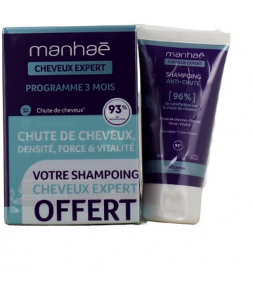 Manhaé Cheveux Expert Gélules x 120 + Cheveux Expert Shampoing Anti-Chute 50 ml Offert
