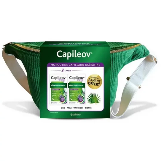 Nutreov Capileov Cheveux & Ongles Kératine Repair 2 x 30 Gélules + 1 Sac Banane Offert