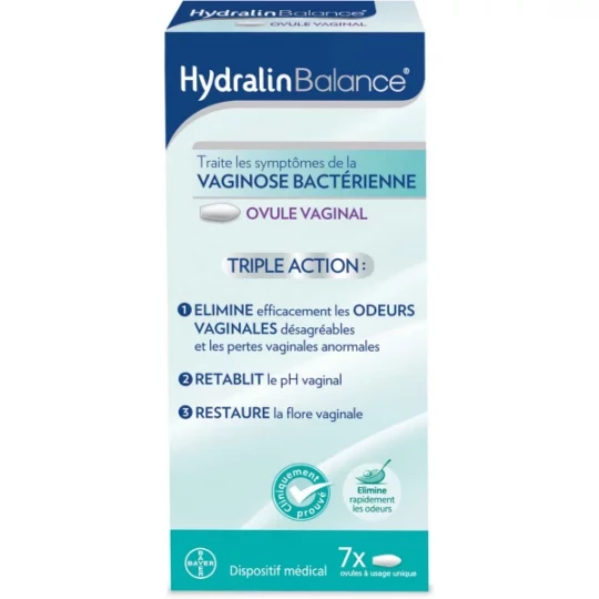 Hydralin Balance Ovule Vaginal contre Vaginose Bactérienne Triple Action Ovules x 7