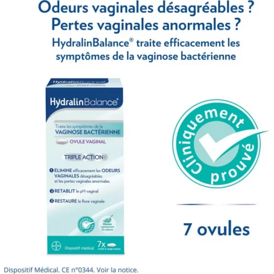 Hydralin Balance Ovule Vaginal contre Vaginose Bactérienne Triple Action Ovules x 7 - image 6