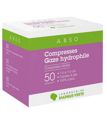 Marque Verte Abso Compresses de Gaze Hydrophile 7,5 cm x 7,5 cm x 50