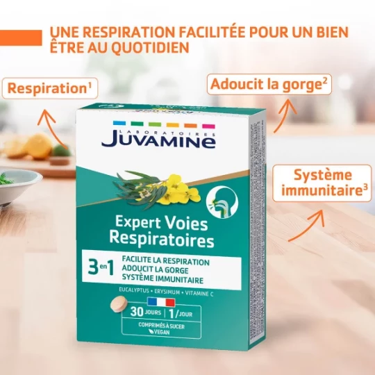 Juvamine Expert Voies Respiratoires 3 en 1 Comprimés à Sucer x 30 - image 2
