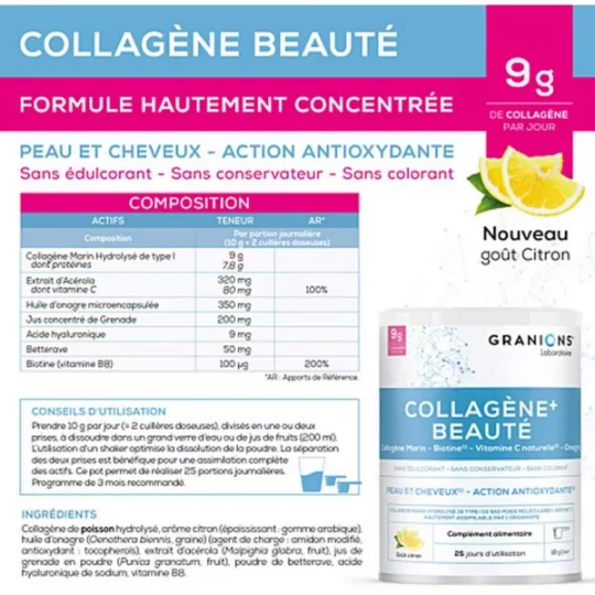 Granions Collagène+ Beauté Sublimlift Saveur Citron Poudre 255 g - image 2