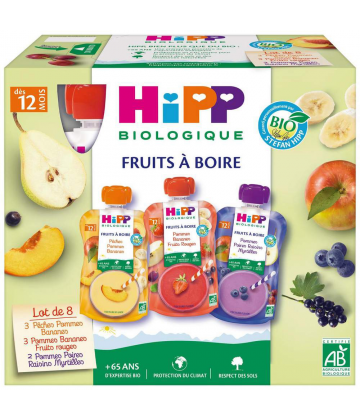 HiPP Gourdes Fruits à Boire Multipack 3 Variétés 120 ml x 8