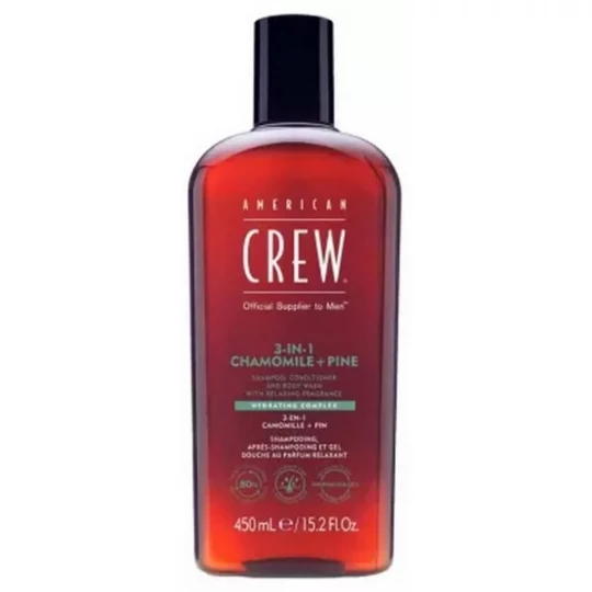American Crew 3-En-1 Camomille et Pin Shampooing Après-Shampooing & Gel Douche pour Cheveux et Corps 450 ml