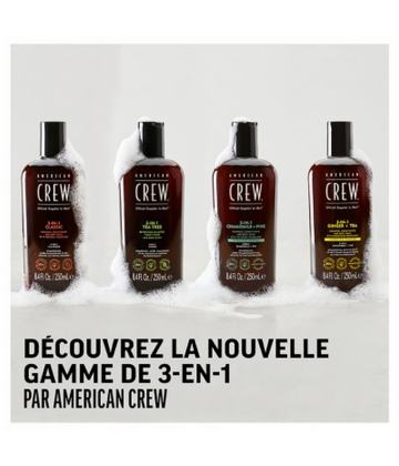 American Crew 3-En-1 Shampooing Après-Shampooing & Gel Douche pour Cheveux et Corps Revitalisant Hydratant et Apaisant 250 ml