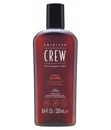 American Crew 3-En-1 Shampooing Après-Shampooing & Gel Douche pour Cheveux et Corps Revitalisant Hydratant et Apaisant 250 ml