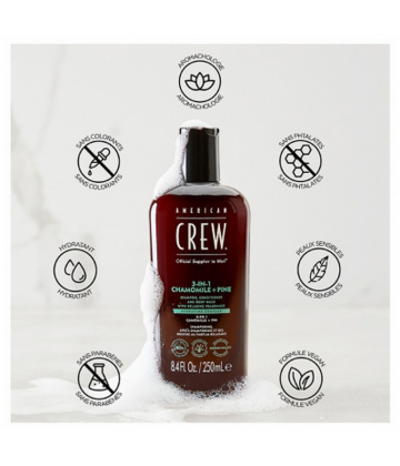 American Crew 3 en 1 Camomille + Pin Hydratant Relaxant 250 ml