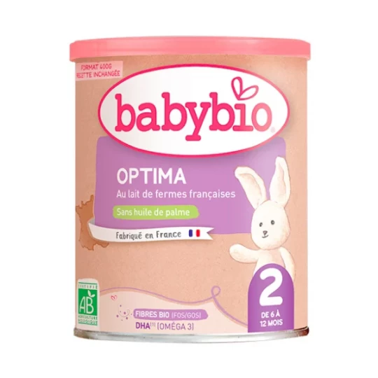 Babybio Optima 2 au Lait de Fermes Françaises de 6 à 12 Mois Bio 400 g
