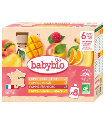 Babybio 100% Fruits 6 Mois et + Bio Gourdes 90 g x 8