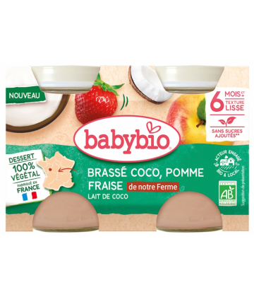 Babybio Brassé Coco Pomme Fraise Lait de Coco 6 Mois et + Bio Pots 130 g x 2