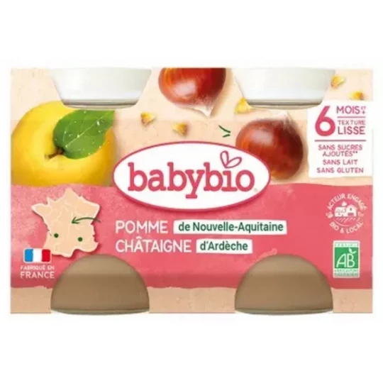 Babybio Pomme Châtaigne 6 Mois et + Bio Pots 130 g x 2