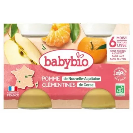 Babybio Pomme Clémentines 6 Mois et + Bio Pots 130 g x 2