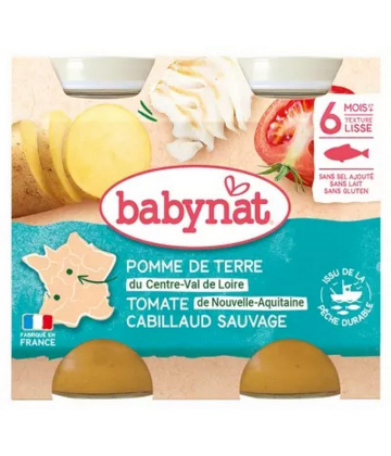 Babybio Babynat Pomme de Terre Tomate Cabillaud Sauvage 6 Mois et + Pots 200 g x 2