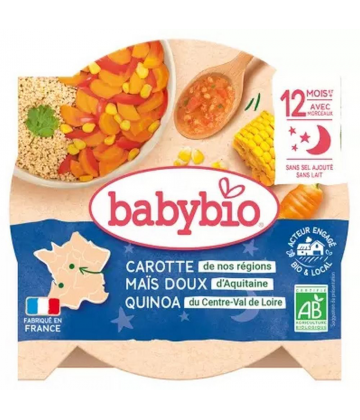 Babybio Bonne Nuit Fondue de Carotte Mais Doux Quinoa 12 Mois et + Bio 230 g