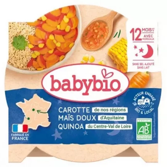 Babybio Bonne Nuit Fondue de Carotte Mais Doux Quinoa 12 Mois et + Bio 230 g