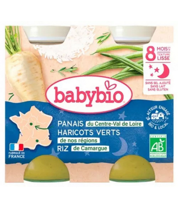 Babybio Bonne Nuit Panais Haricots Verts Riz 8 Mois et + Bio Pots 200 g x 2
