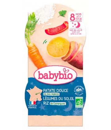 Babybio Bonne Nuit Patate Douce Légumes du Soleil Riz 8 Mois et + Bio 2 Bols de 200 g