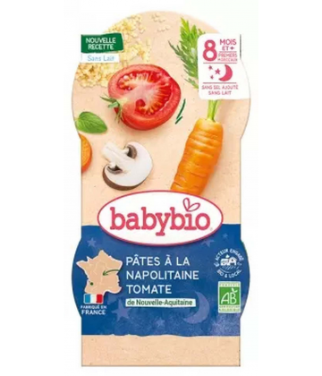 Babybio Bonne Nuit Pâtes à la Napolitaine Tomate 8 Mois et + Bio 2 Bols de 200 g