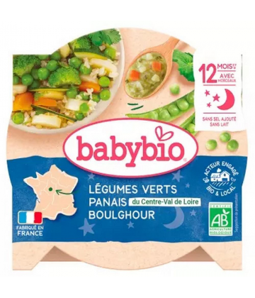 Babybio Bonne Nuit Pœlée de Légumes Verts Panais Boulghour 12 Mois et + Bio 230 g