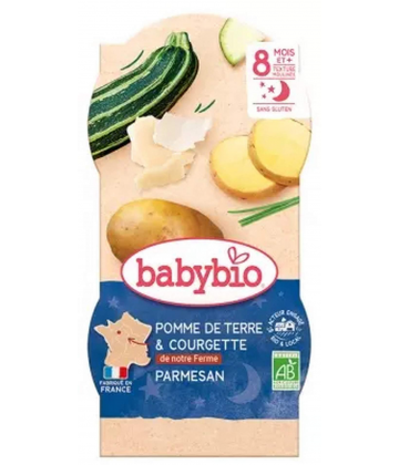 Babybio Bonne Nuit Pomme de Terre Courgette Parmesan 8 Mois et + Bio 2 Bols de 200 g