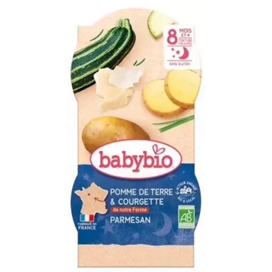 Babybio Bonne Nuit Pomme de Terre Courgette Parmesan 8 Mois et + Bio 2 Bols de 200 g