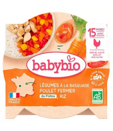 Babybio Légumes à la Basquaise Poulet Fermier Riz 15 Mois et + 260 g