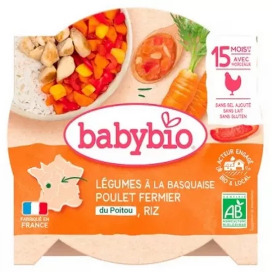 Babybio Légumes à la Basquaise Poulet Fermier Riz 15 Mois et + 260 g