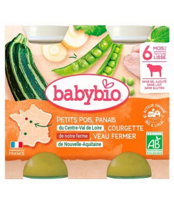 Babybio Petits Pois Panais Courgette Veau Fermier 6 Mois et + Bio Pots 200 g x 2