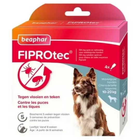 Beaphar Fiprotec Solution Spot-On Chiens 10 à 20 kg 4 Pipettes