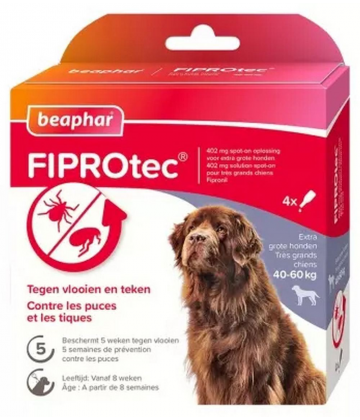 Beaphar Fiprotec Solution Spot-On Tres Grands Chiens 40 à 60 kg 4 Pipettes