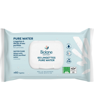 Biolane Pure Water Lingettes non Parfumées Lingettes x 60