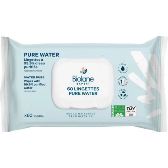 Biolane Pure Water Lingettes non Parfumées Lingettes x 60