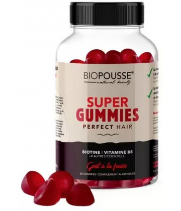 Biopousse Super Gummies Perfect Hair Gout Fraise Gummies x 60