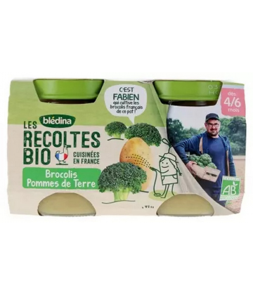 Blédina Les Récoltes Bio Brocolis Pommes de Terre des 4/6 Mois Bio Pots x 2