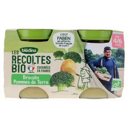 Blédina Les Récoltes Bio Brocolis Pommes de Terre des 4/6 Mois Bio Pots x 2